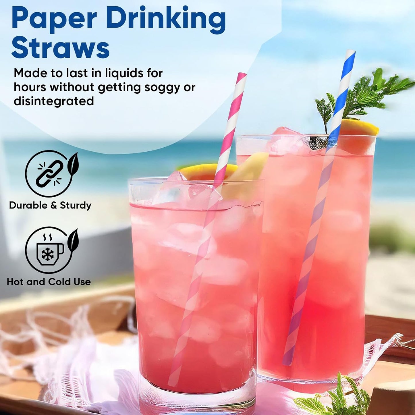 Disposable 7.75" Colorful Paper Drinking Straws Bulk 2000 Counts, 10 Assorted Colors, Eco & Compostable - for Cocktail, Holiday Party, Restaurant, Bar Supply