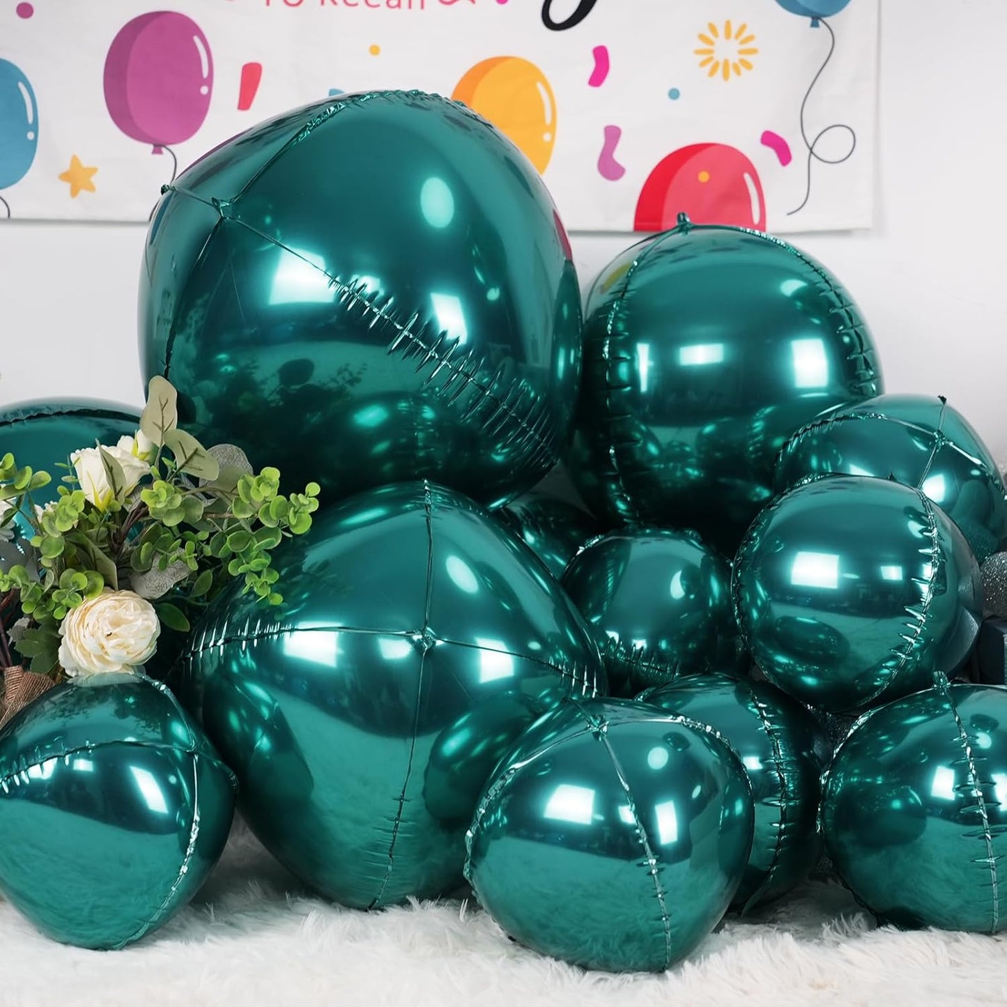 12Pcs Dark Green Round Foil Balloons, 22" 15" 10" 4D Helium Ball Balloon, Metallic Green Foil Balloon for Birthday Graduation Wedding Anniversary New Year Eve Disco Prom Party Decorations