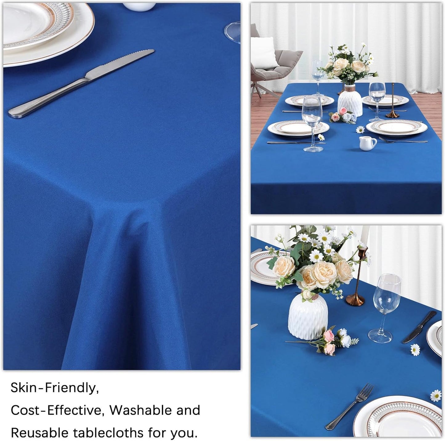 8 Pack Royal Blue Tablecloth 60 x 102 Inch Rectangular Tablecloths for 6 Foot Rectangle Tables, Wrinkle Resistant Blue Table Cloth Washable Polyester Fabric Cover for Party Wedding Banquet