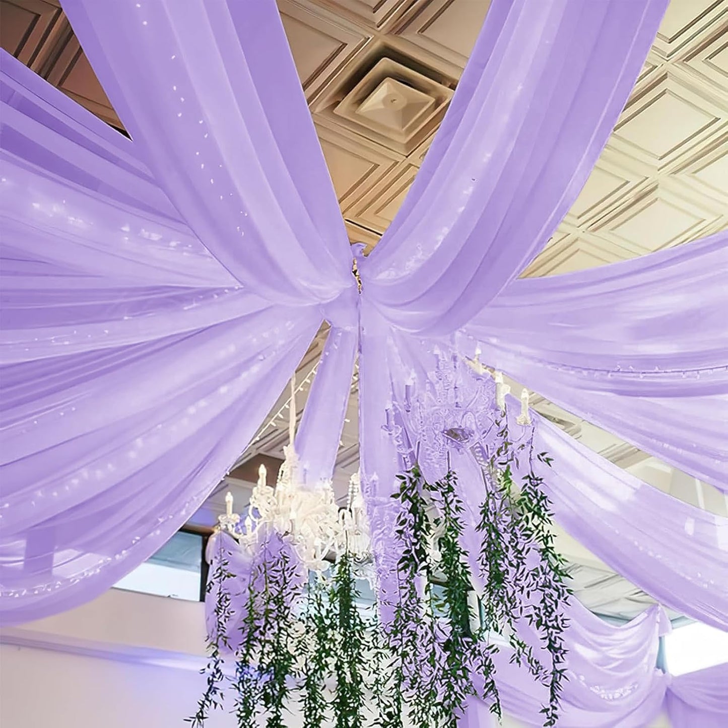 6 Panels Lilac Wedding Ceiling Drapes 5ftx20ft Ceiling Drapes Chiffon Fabric Arch Draping Sheer Curtains Soft Drapery Draping Wedding Ceiling Decorations for Party Ceremony Stage Swag
