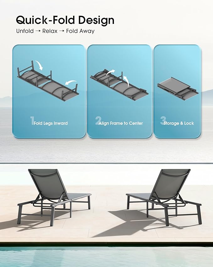 Ciokea Foldable Outdoor Lounge Chair Set of 2 - Image 6