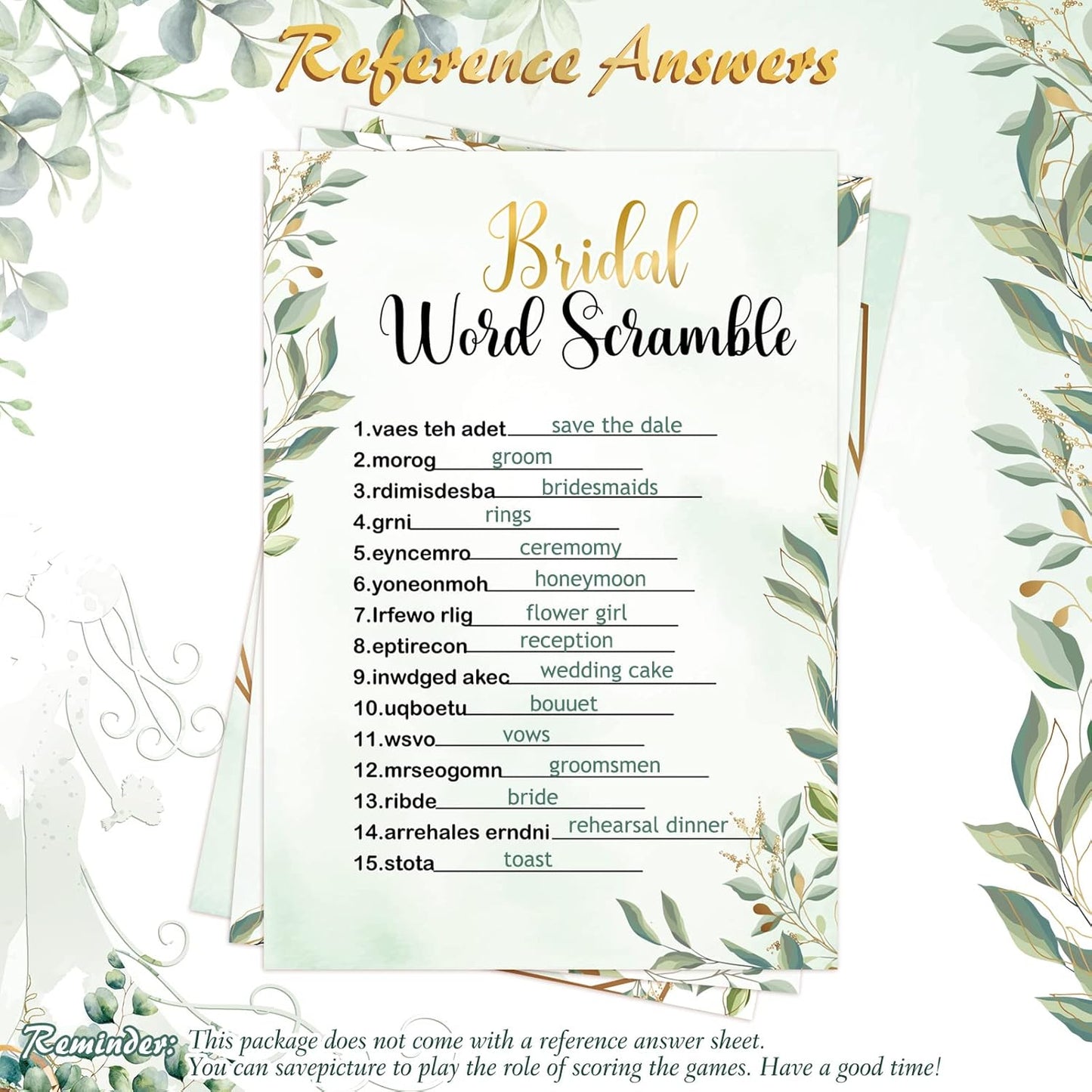 Teling 145 Pieces Bridal Shower Game Bridal Shower Favors Set Wedding Games Cards and Pencils for Bride Groom Bachelorette Party Wedding Party Favor(Eucalyptus Style)