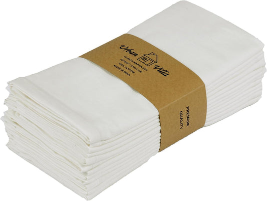 Urban Villa 12-Pack Ivory Dinner Napkins 100% Cotton Coth Napkins (20x20 Inches) Everyday Use Premium Quality Over Sized with Mitered Corners Ultra Soft Durable Hotel Quality