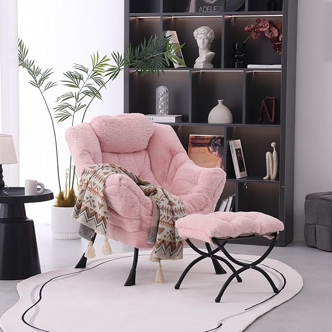 MBOOYOME Lazy Chair with Folding Ottoman, Modern Accent Lounge Armchair with - Image 2