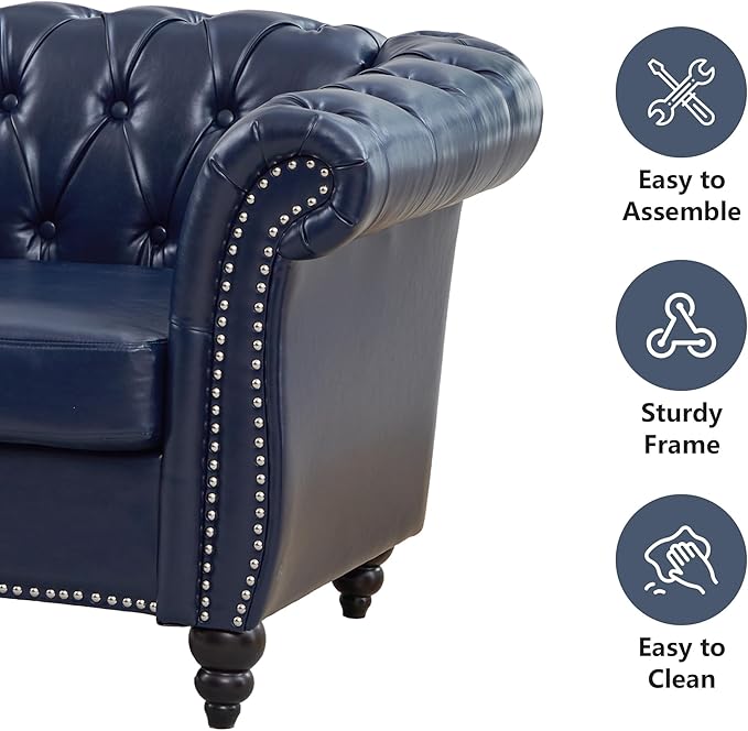 Mid-Century 2 Seater Sofa, Faux Leather Loveseat - Image 4