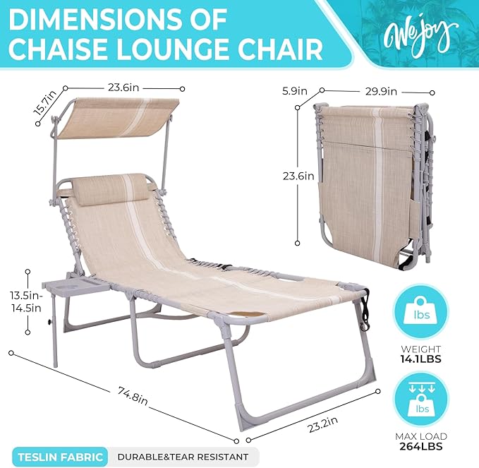 #WEJOY Tanning Chair with Face Hole & Canopy & Side Table, 5 Positions - Image 3