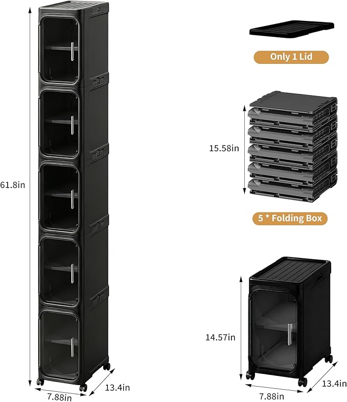 5-Tier Tall Narrow Storage Cabinet, Slim Bathroom Storage Cabinet - Image 2