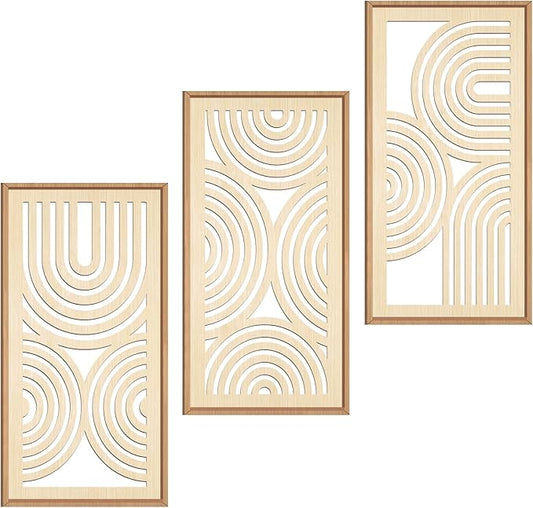 IARTTOP Boho Wooden Framed Wall Art Set of 3 Mid-century Modern Wood Wall Decor by IARTTOP