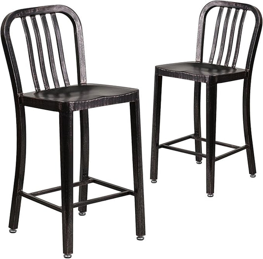 Flash Furniture Gael Commercial Grade 2 Pack 24" High Black-Antique Gold Metal by FlashFurniture