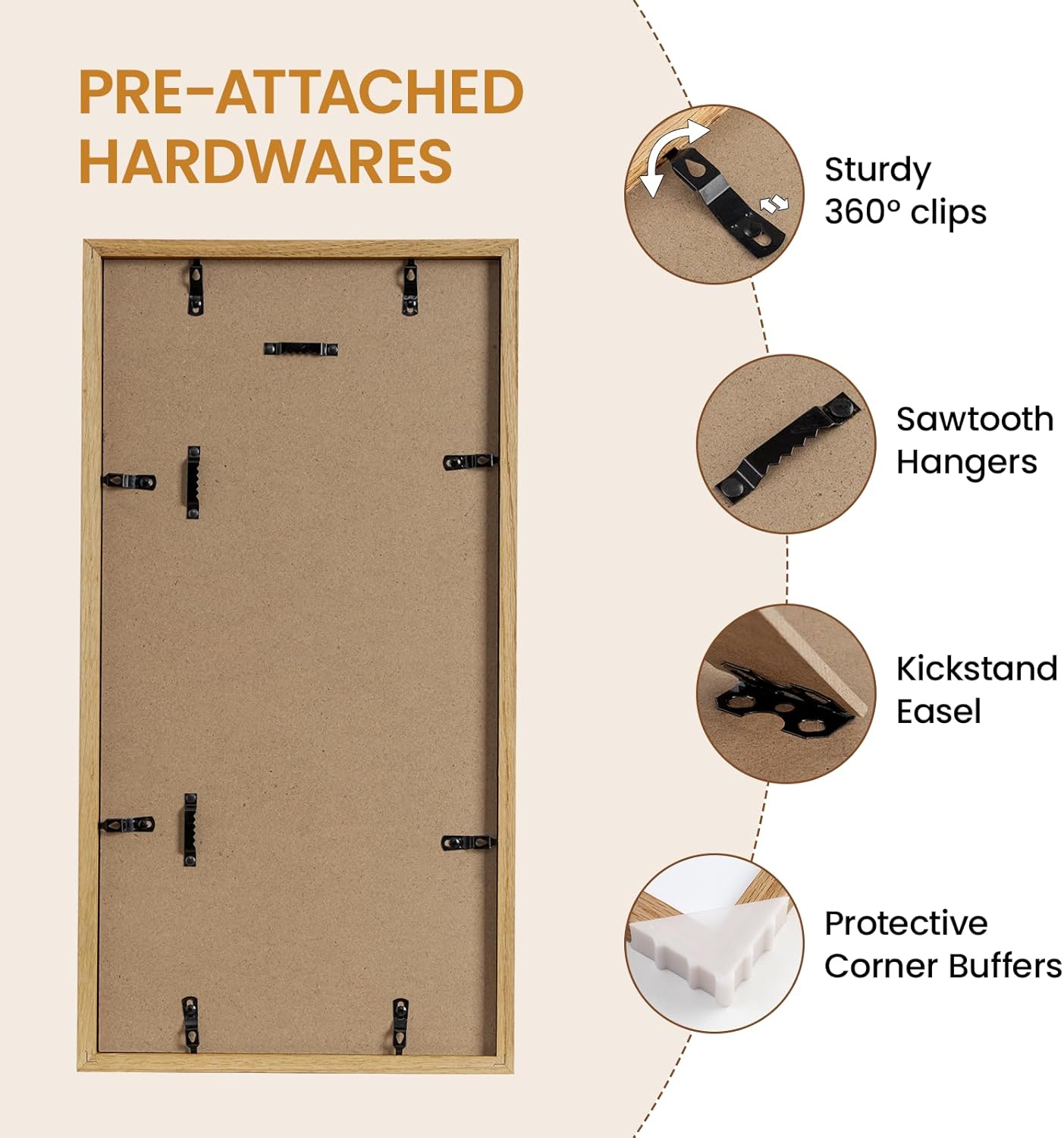 9x18 Picture Frame Oak Wood,9"x18" Natural Oak Color Wooden Frames with Tempered Glass,18x9 inch Wall Gallery Poster Frame with No Mat,9 by 18 Frames Horizontal and Vertical for Wall Mounting