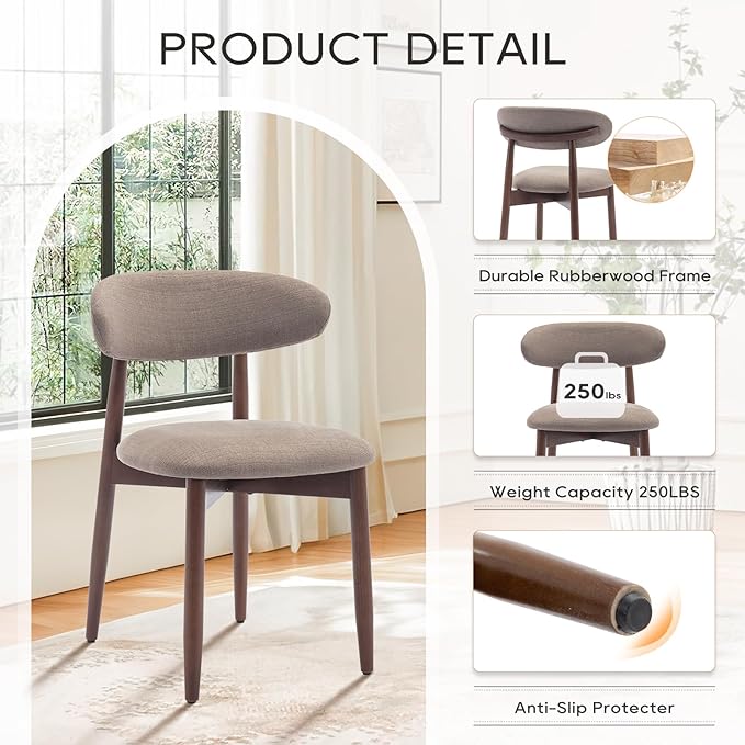 COLAMY Wooden Dining Chairs Set of 6, Modern Fabric Upholstered Kitchen Side - Image 6