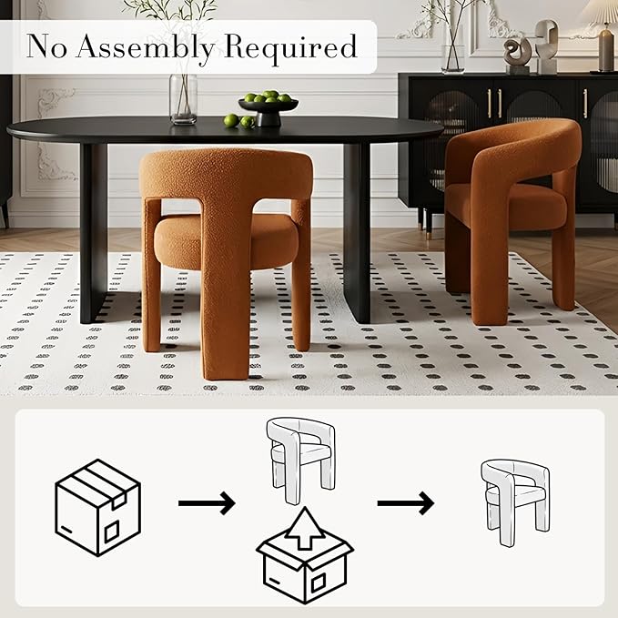 Modern Sherpa Dining Chairs Set of 2, Upholstered Barrel Chairs - Image 3