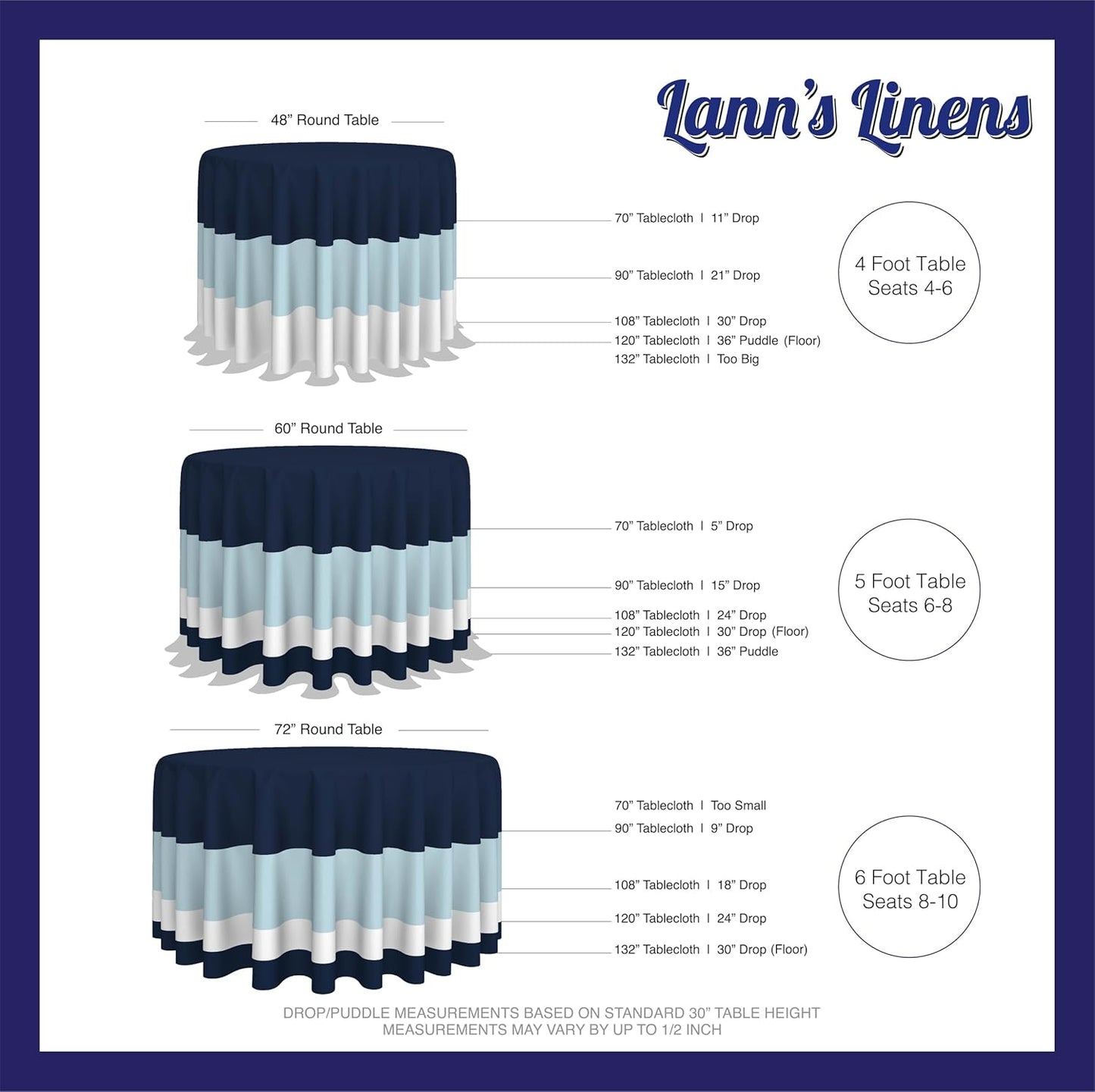 Lann's Linens - 10 Premium 132" Round Tablecloths for Wedding/Banquet/Restaurant - Polyester Fabric Table Cloths - Navy Blue