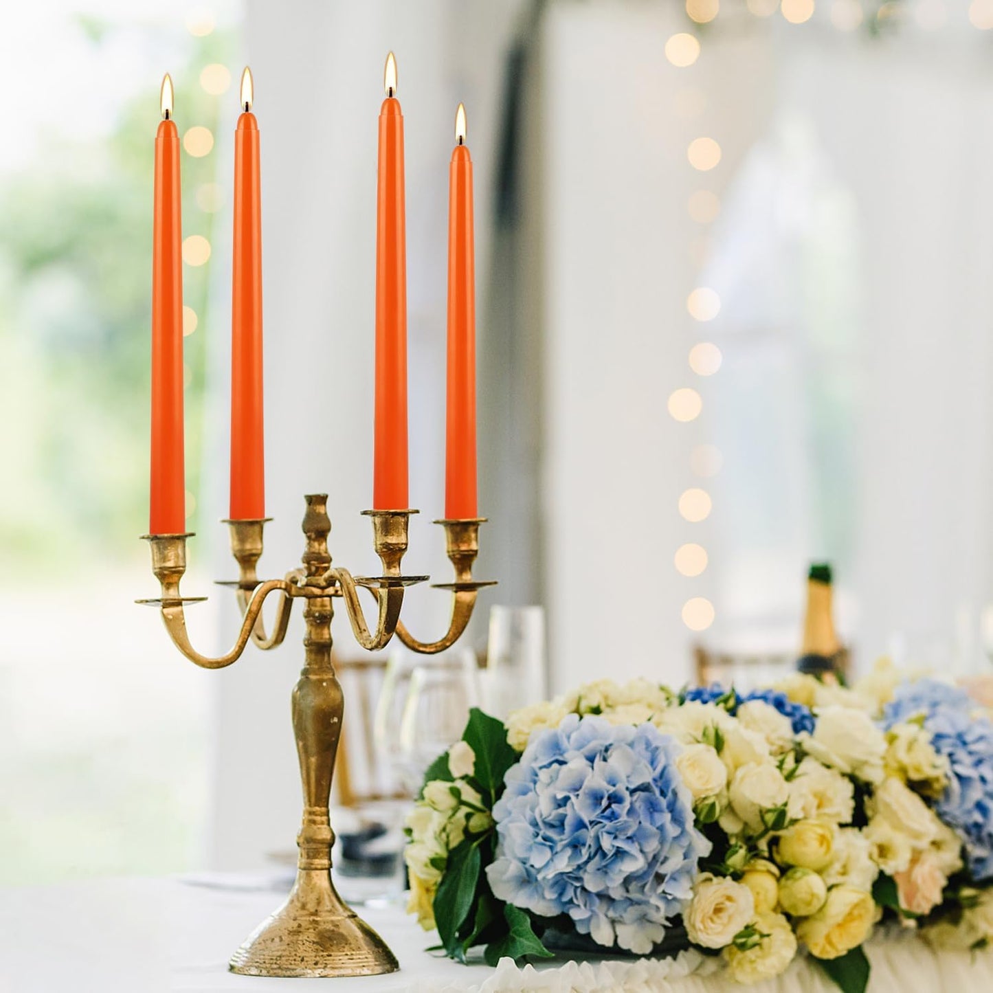 10 Inch Orange Slender Taper Candles Set - 12 Pcs Dripless, Smokeless with Cotton Wick, Ideal for Halloween,Thanksgiving,Dinner, Weddings & Home Decor.