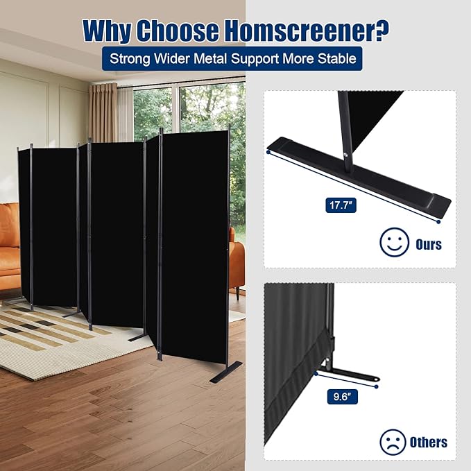 Room Divider 6FT Portable Room Dividers and Folding Privacy Screens, 6 Panel - Image 3