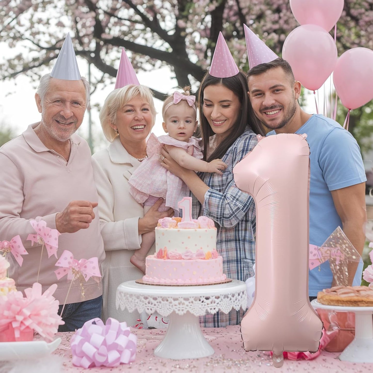 Pink 1 Balloons, 40 Inch Dusty Retro Light Pink Helium Foil Number 1 Balloon Girls, Self Inflating 1st Birthday Balloon One for Boho Anniversary Baby Shower Coquette First Birthday Party Decorations