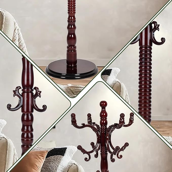 73" Wooden Coat Rack Stand, Coat Racks Freestanding - Image 4