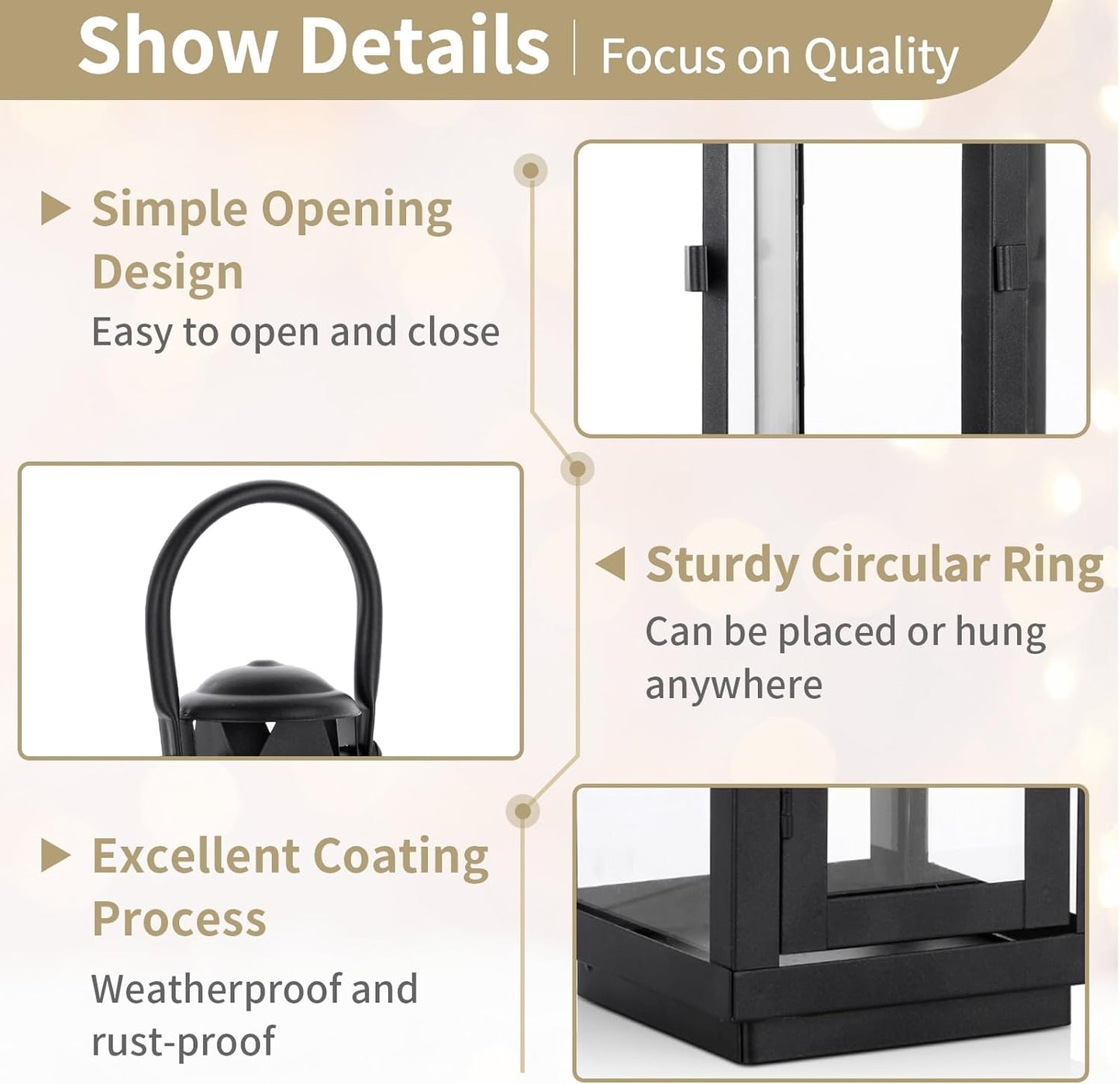 Nuptio Garden Lanterns for Pillar Candles Tall Vintage Style Metal Candle Holder Halloween Hanging Decorative Lantern for Wedding Christmas Parties Indoor Outdoor 8.7in