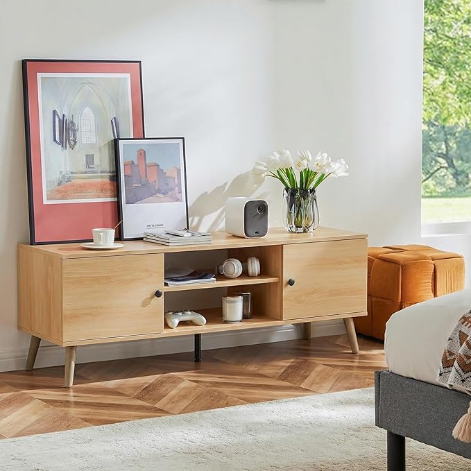 Sweetcrispy TV Stand for 55 60 inch TV, Modern Mid Century Entertainment Center - Image 2