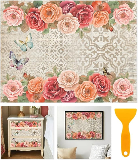 6 Sheets Roses Rub on Transfers by BEUNITONE
