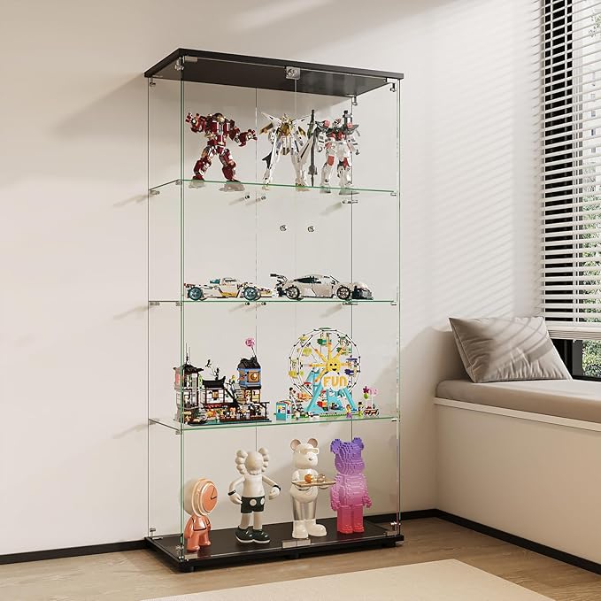 APRILSOUL Glass Display Cabinet 4-Shelf - Image 7