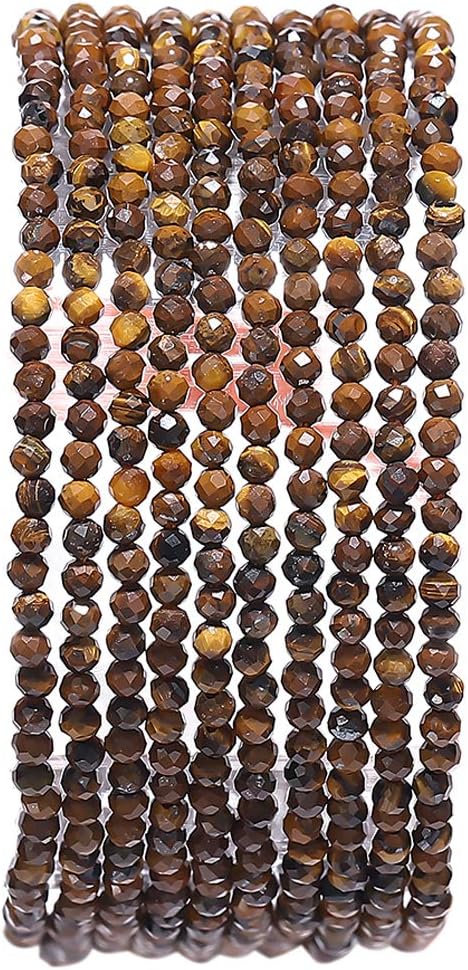 Faceted Natural Tiger Eye Stone Round Loose Semi Gemstone Beads for Jewelry Making 2-2.5mm 38cm
