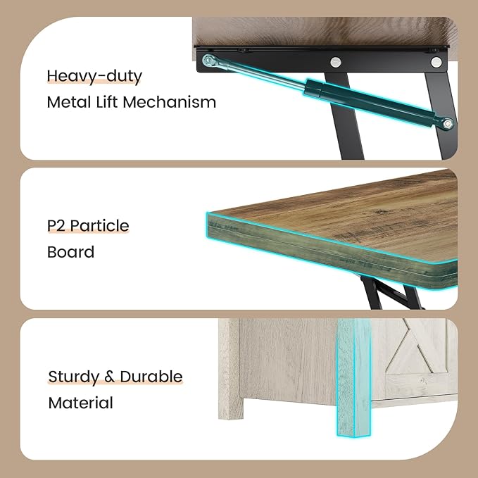 SEDETA Lift Top Coffee Table, 4 in 1 Multi-Function Convertible Coffee Tables - Image 5