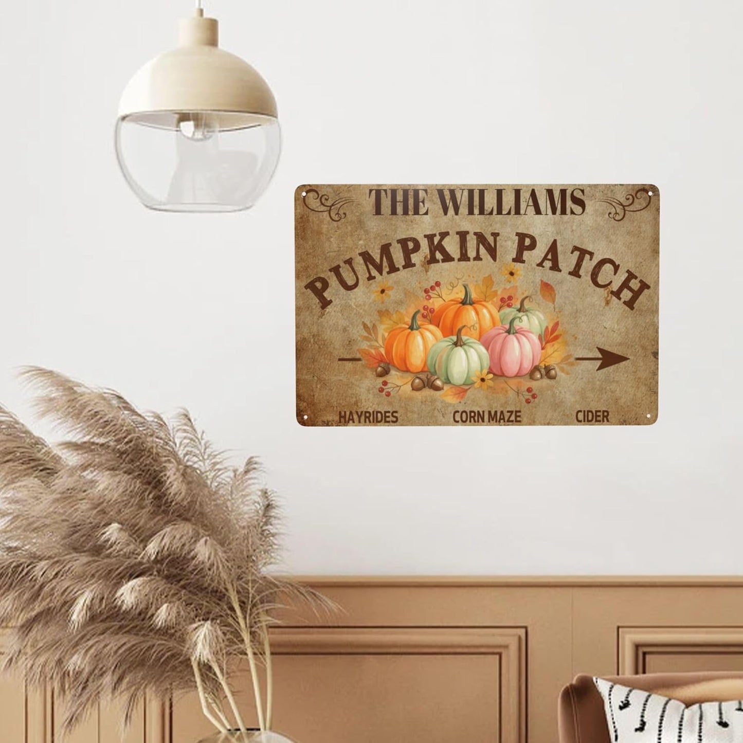 Personalized Halloween Farm Fresh Pumpkin Metal Sign Fall Decor with Family Name Text Custom Pumpkin Patch Farm Signs for Fall Thanksgiving Garden Farmhouse Wall Decoration