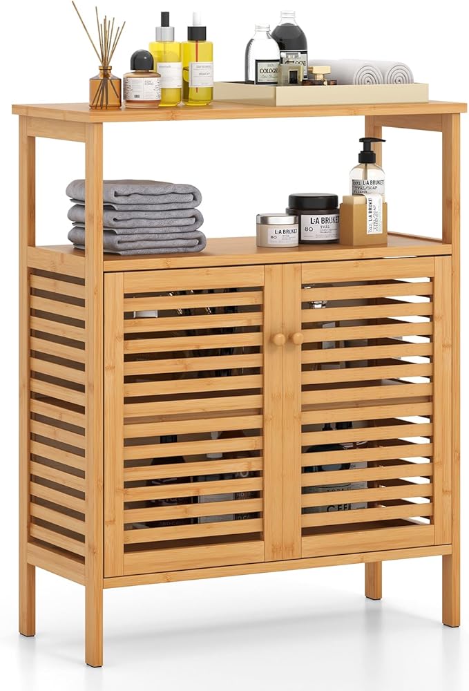 Tangkula Bamboo Floor Cabinet, Bathroom Storage Cabinet by TANGKULA