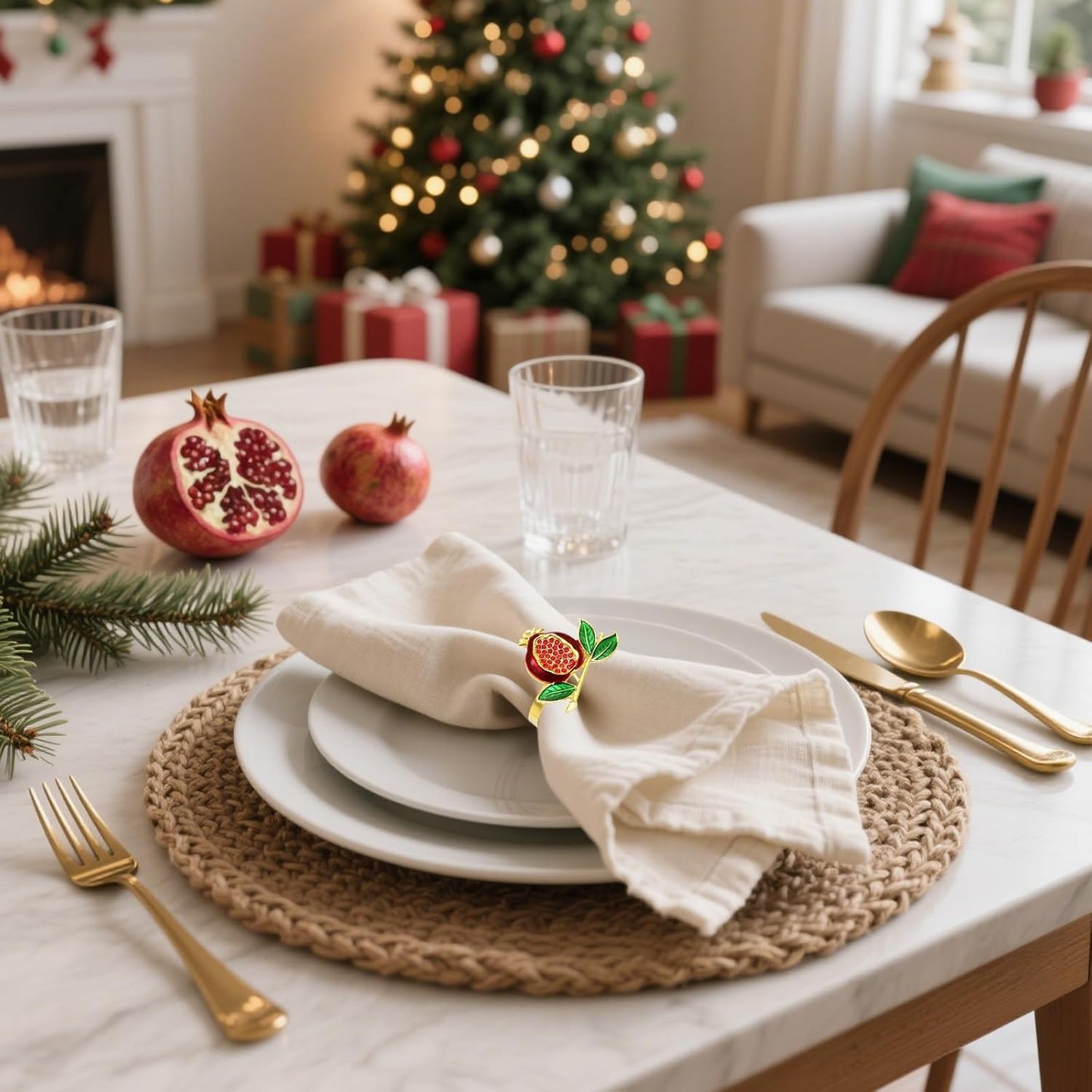 Christmas Pomegranate Napkin Rings set of 6 Red Fruit Napkin Rings for Thanksgiving New Year Dinner Decor,Gold Fall Napkin Ring Holders for Beach Wedding Garden Party Home Daily Table Setting