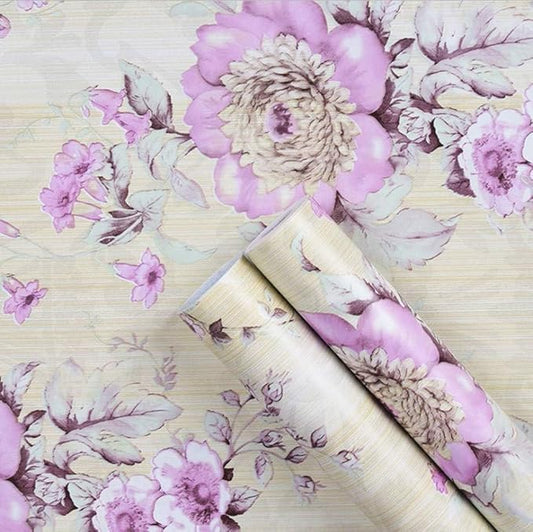 Retro Style Blooming Purple Flower Wallpaper Peel Stick Shelf Liner Funitures by UPREDO