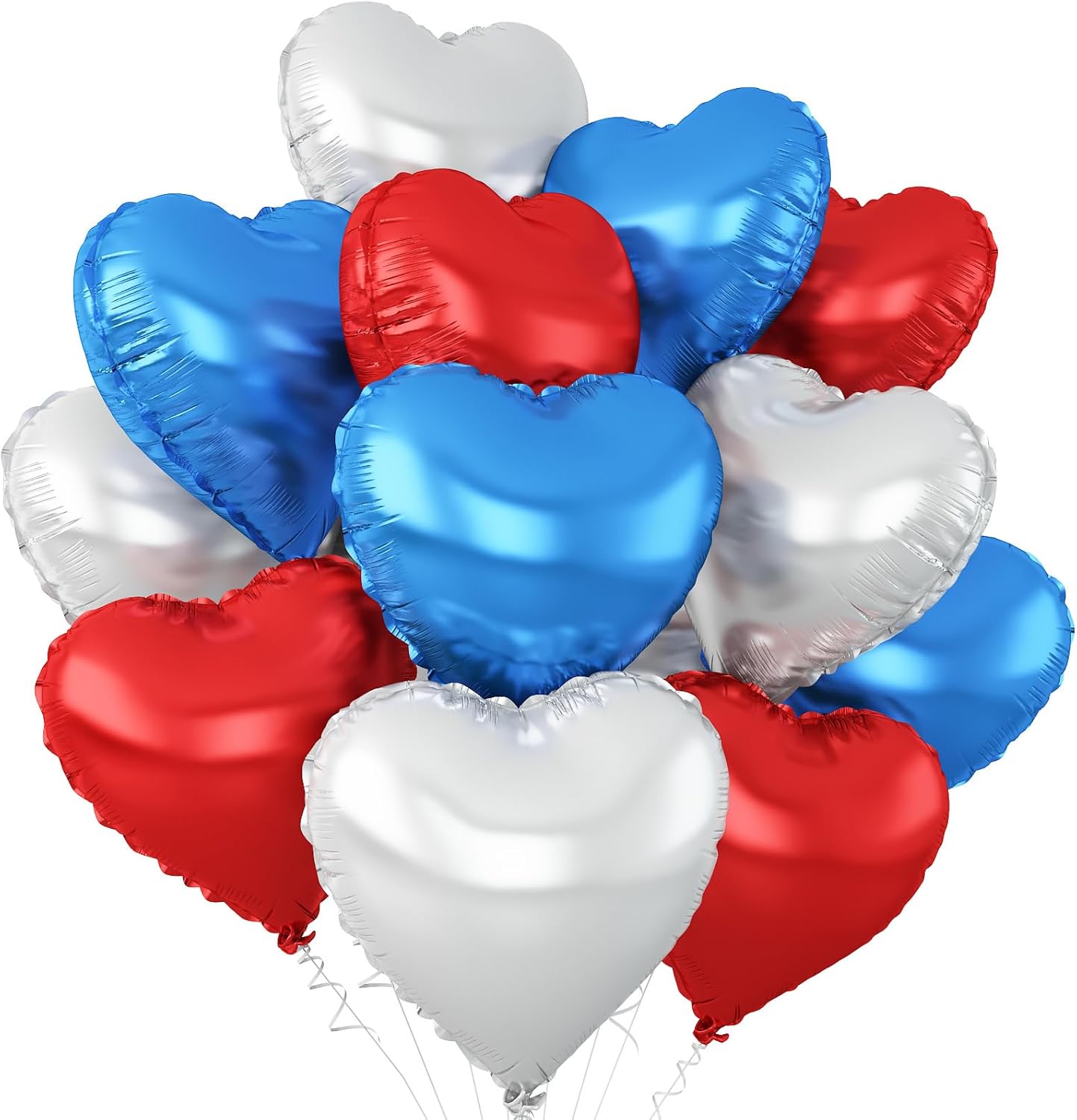 Red Blue Silver Heart Balloons,12Pcs 18Inch Blue Silver Red Heart Shaped Foil Helium Polyester Film Balloons for Birthday Anniversary Wedding Engagement 4th of July Party Decorations