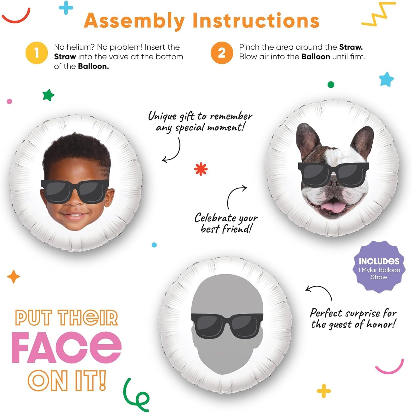 Big Dot of Happiness Personalized Sunglasses Fun Face Photo Balloon, Adults & Kids Summer Birthday Party Decorations, Custom Double-Sided Circle Mylar, 1 Piece