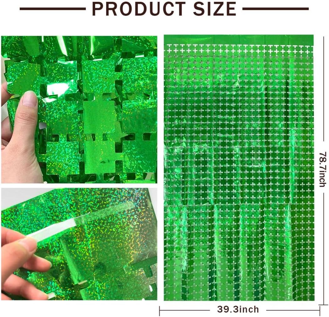 Square Tinsel Curtain Party Backdrop - 10pcs Glitter Foil Fringe Curtain Party Decor Green Photo Booth Backdrop Streamers for Halloween, Christmas, Birthday, Graduation, Wedding Party Decorations