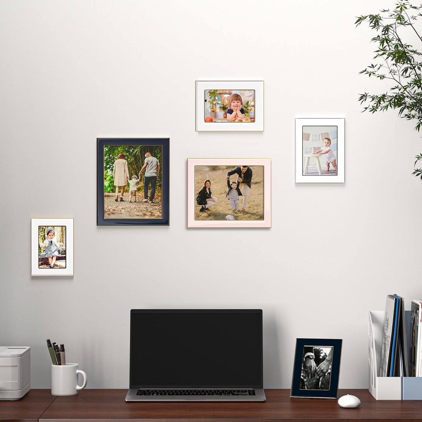 Fun Memories 4x6 Picture Frame - 1pcs White Enamel Glass Photo Frame with Gold Metal Edge & Easel for Display Picture Frame on Countertops, Tabletops, Bookshelves, Desks, Walls (White/Gold)