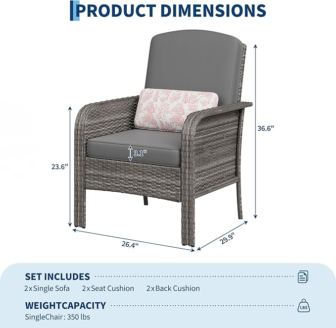 GarveeHome 2-Piece Outdoor Patio Furniture Set, All-Weather Rattan Chairs - Image 2