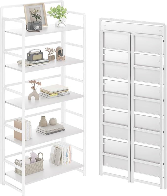 No Assembly Folding Bookshelf, 5 Tiers Collapsible Book Shelf by THKKYHomeOfficeFurniture