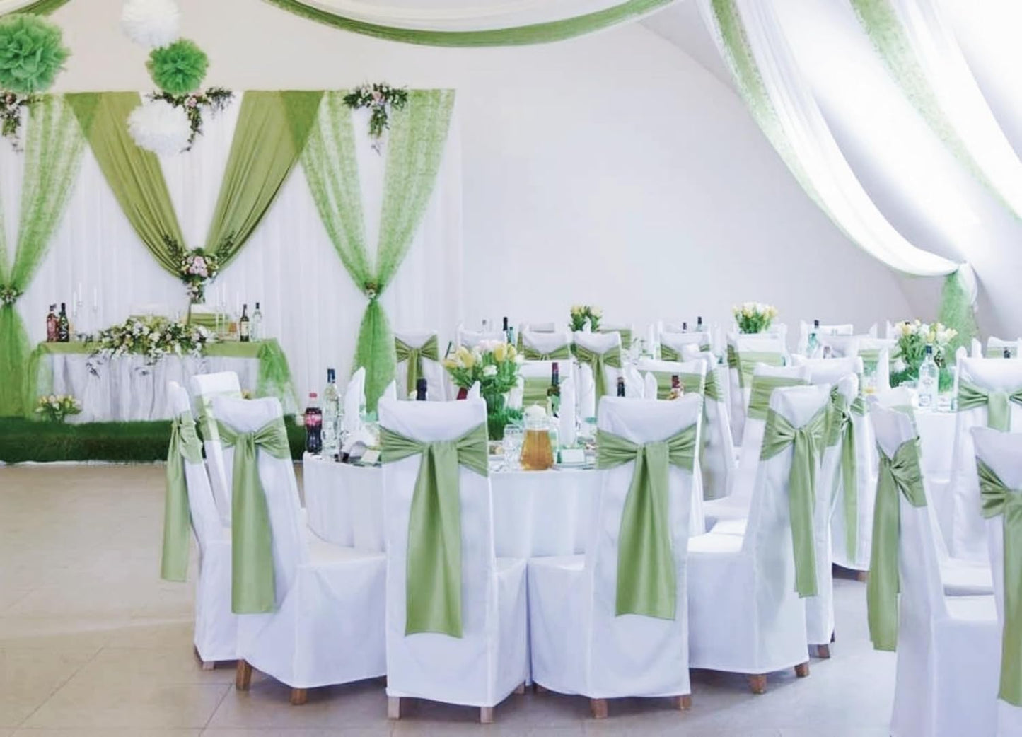 50 PCS Satin Chair Sashes Bows Decorative Universal Chair Cover Chair Ribbon Ties Back Sash for Wedding Party Ceremony Reception Hotel Event Banquet Restaurant Home Kitchen Decor(7x108inch,Sage Green)