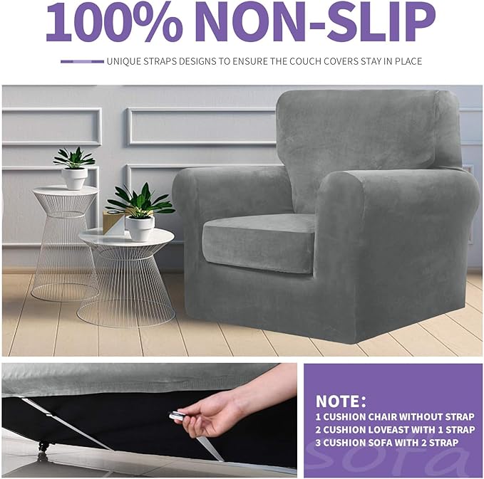 ZNSAYOTX Luxury Velvet Couch Cover 4 Piece Stretch Sofa Covers - Image 5