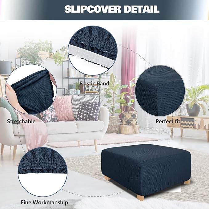 NeColorLife Rectangle Ottoman Cover Jacquard Fabric Slipcover Thick Stretchable - Image 2
