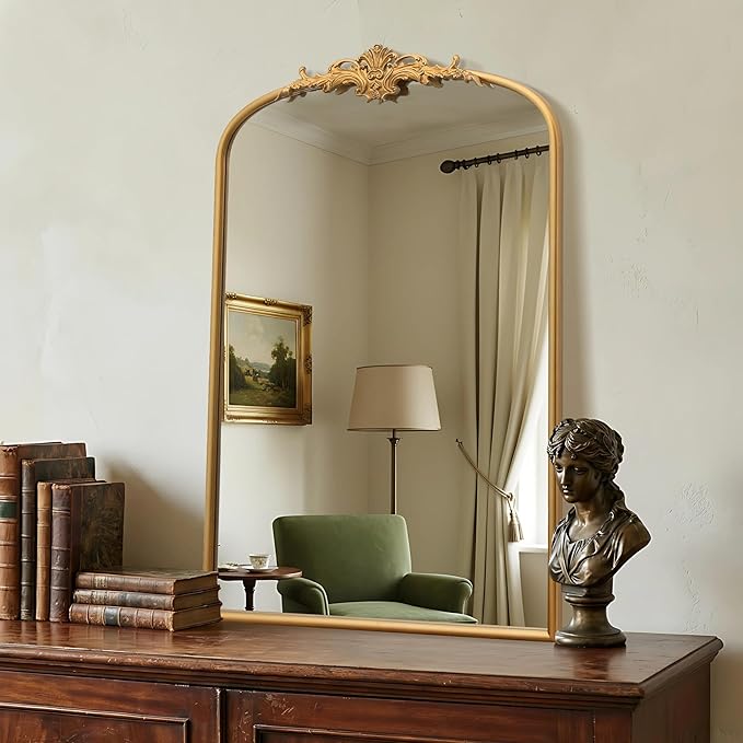 Besdomus Antique Arched Wall Mirror: 24"x36" French Large Arch Gleaming Gold - Image 4