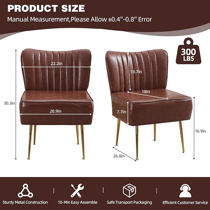 Modern Leather Accent Chairs Set of 2, Vintage Slipper Chair - Image 2