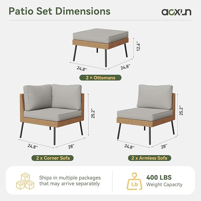 Aoxun 6 Piece Patio Furniture Set, 6 Seats Outdoor Sectional Sofas - Image 7