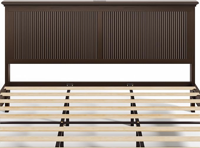 Lifezone King Bed Frame with Headboard, Solid Wood Bed Frame King Size with - Image 12