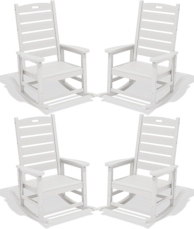 SERWALL Outdoor Rocking Chair Set of 4, Oversized HDPE Patio Rocking Chair by SERWALL
