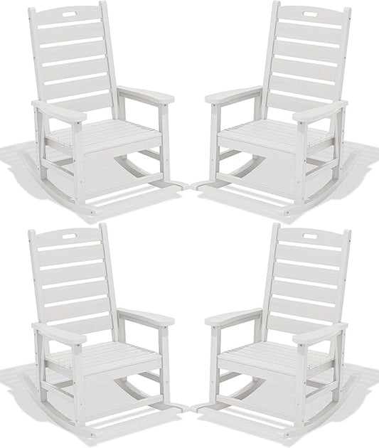 SERWALL Outdoor Rocking Chair Set of 4, Oversized HDPE Patio Rocking Chair by SERWALL