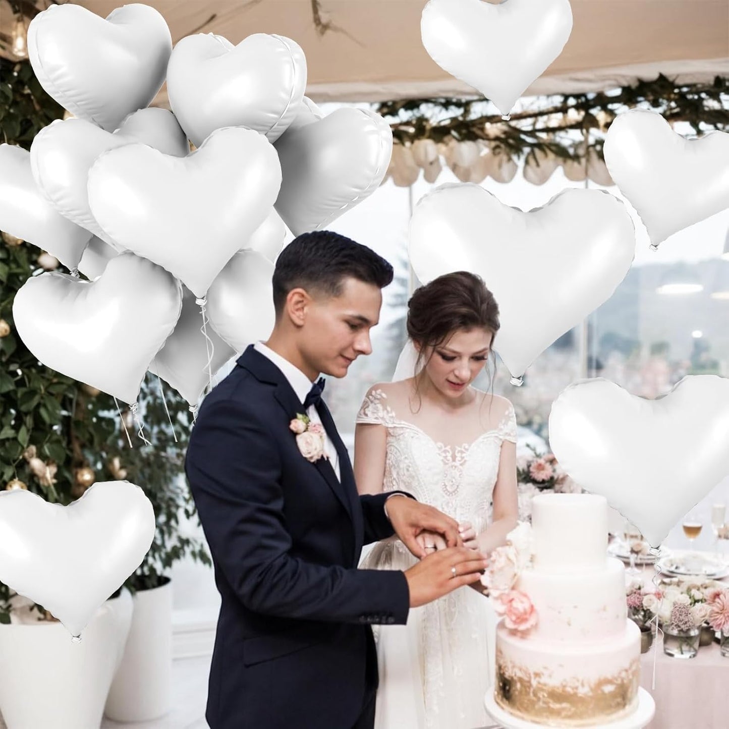 20 Inch White Heart Balloons, 10 Pcs White Heart Shaped Foil Balloons, Wedding Love Helium Balloon for Valentine Bridal Shower Anniversary Bachelorette Birthday Party Decorations