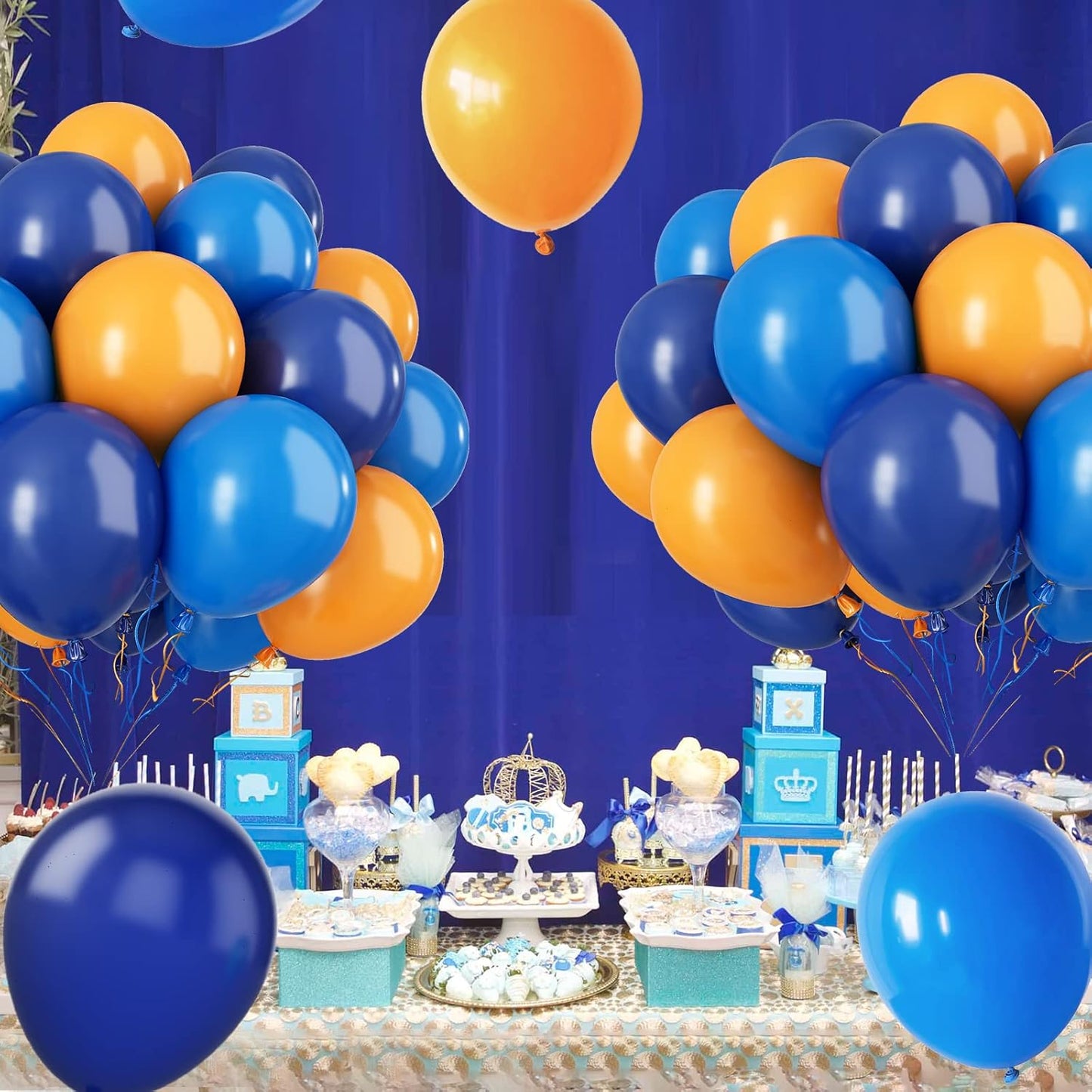 Paready Blue and Orange Balloons, 30 Pcs 12 Inch Orange Navy Blue Latex Balloons with Ribbons for Boys Birthday Baby Shower Company Events Wedding Bridal Shower Graduation Festival Decoration