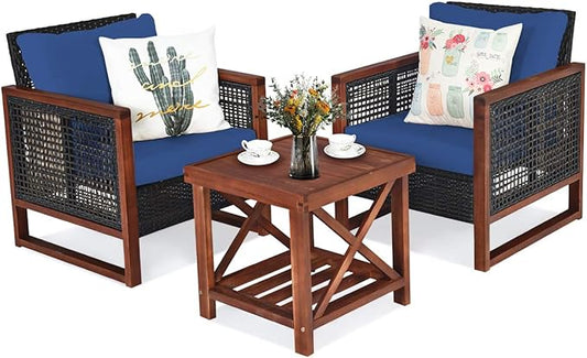 Tangkula 3 Pieces Patio Wicker Furniture Set, Rattan Outdoor Sofa Set by TANGKULA