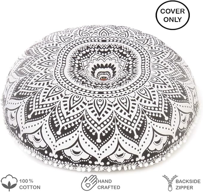 Mandala Floor Pillow Cover Meditation Cushion Seating Throw Hippie Round - Image 2